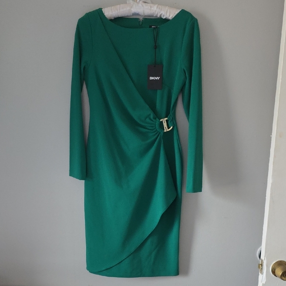 DKNY Green Long Sleeve Wrap Dress. NWT - mordernwear.com